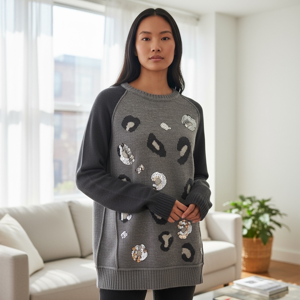 Jaclyn Smith Black and Gray Sequin Sweater